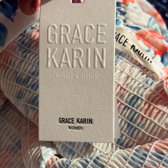 NWT Grace Karin Women's long floral Sleeveless Smocked dress.Size Small - Picture 6 of 11